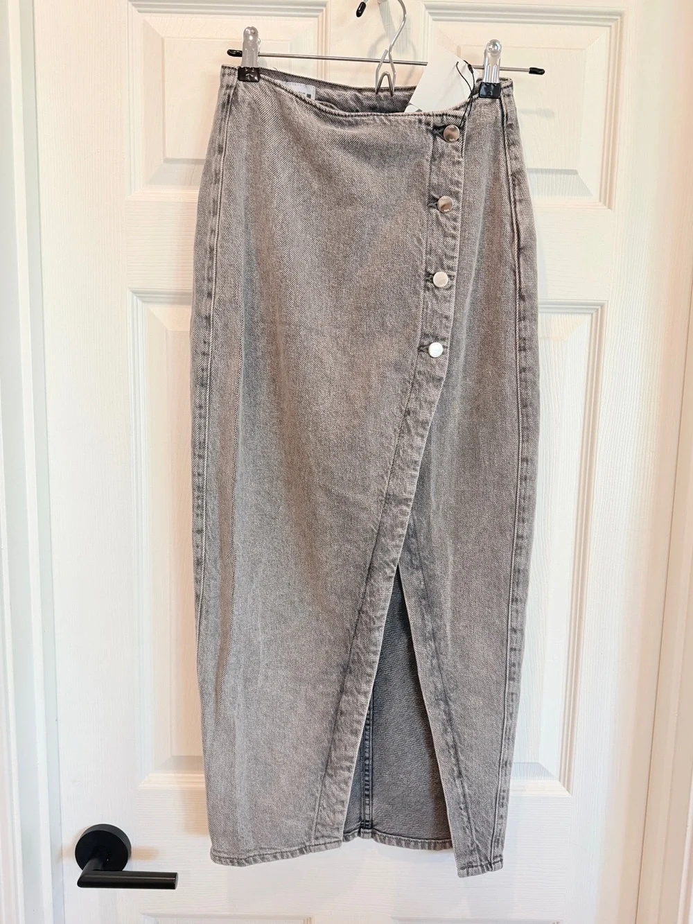 ⭐ ZARA Denim Crossover Midi Skirt in Dark Gray Z1975 XS - Picture 3 of 16